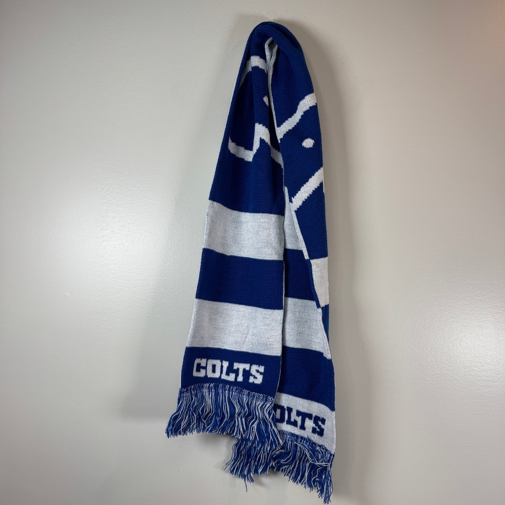 Indianapolis Colts NFL Knit Scarf Blue White Striped Fringe Team Logo Football